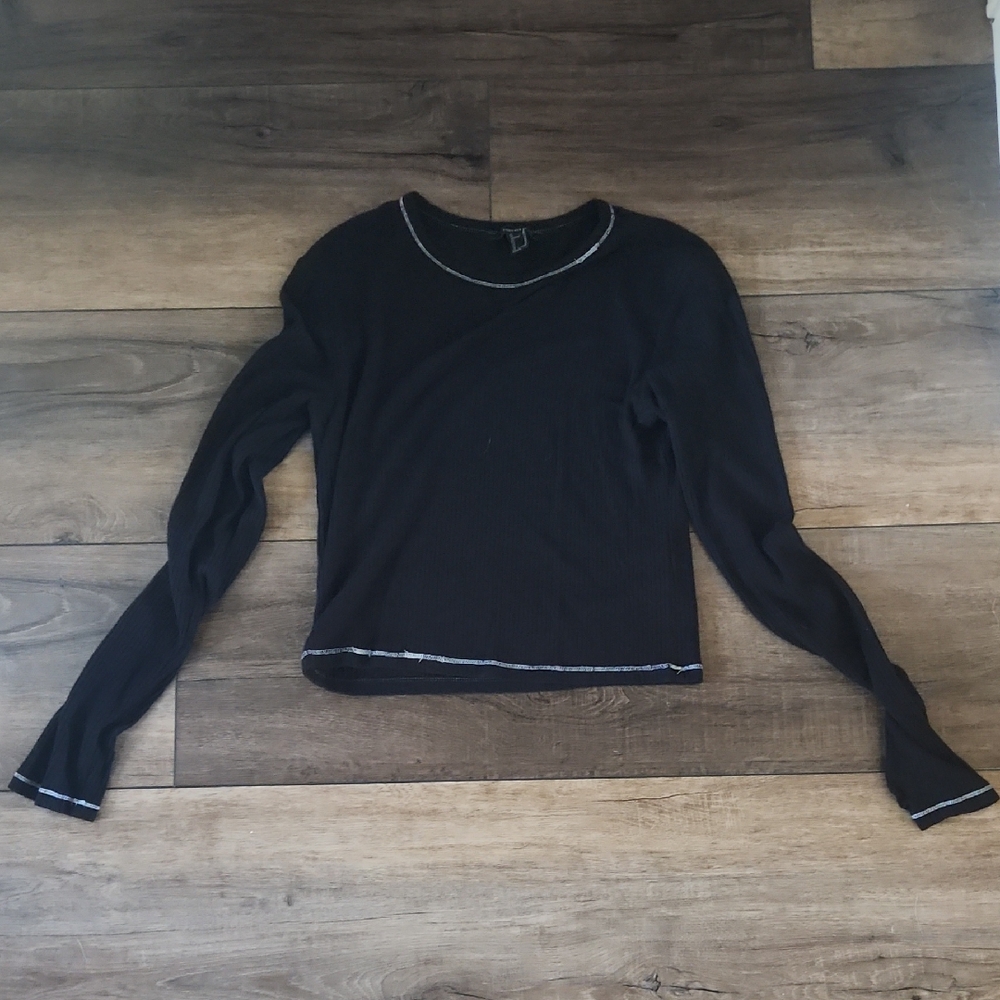 Forever 21 Black Long Sleeve Blouse with White Trim